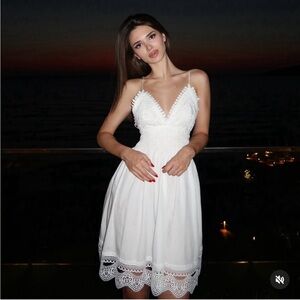 Zara crochet lace mini dress white boho wedding flared strappy